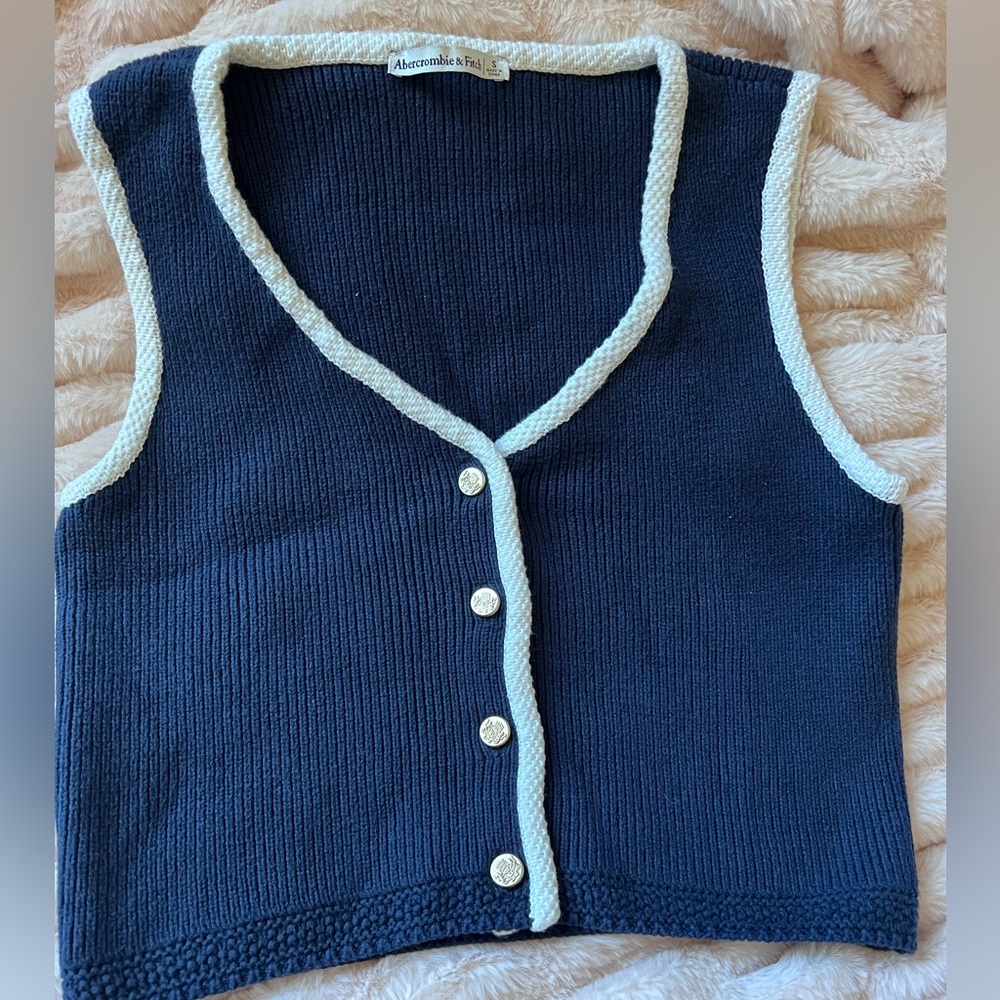 Abercrombie & Fitch Navy Sweater Vest with Cream Trim